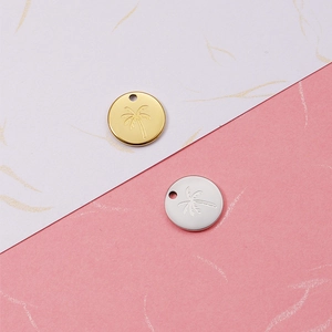 Pendentif Palmier Rond Acier Inoxydable 304 Plaqué Or 18K Poli Miroir Pour Accessoire De Création De Bijoux