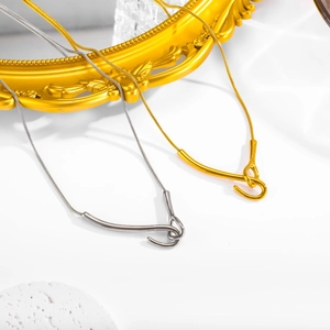 Minimalist titanium steel snake chain necklace with a unique fish hook clasp in gold and silver