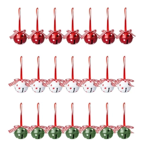 Christmas Hanging Bells Metal Decorative Star Cutout Snowflake Dot Pattern Gingham Bow Holiday Tree Ornament Home Decor