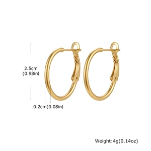 Size detail of 25mm gold stainless steel hoop earrings with thickness measurements