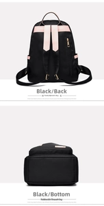 Detail of waterproof nylon backpack showing hidden back zipper pocket and base structure