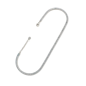 Elegant minimalist silver necklace with rectangular zircon stones on white background