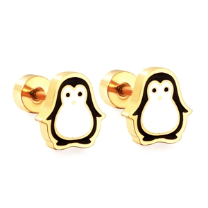 Cute penguin stud earrings with 18K gold plated stainless steel and black white enamel