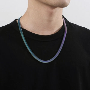 Rainbow gradient snake chain necklace for men in polished stainless steel finish