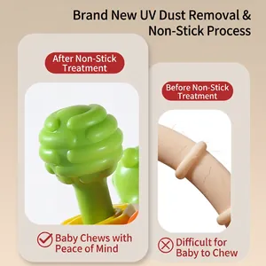 Baby silicone teether ball with UV dust-proof coating showing clean non-stick surface