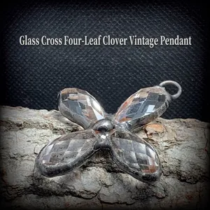 Pendentif Croix Argent Antique Collier Avec Cristal De Verre Design Trèfle Bijoux Rétro Femmes