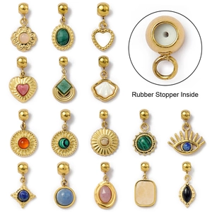 Natural Stone Heart Pendant Charm Stainless Steel Evil Eye Flower Shell Positioning Bead DIY Jewelry Making Accessory