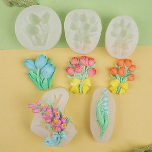 Macro detail of tulip and lily of the valley silicone molds for DIY resin and clay crafts