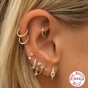 S925 sterling silver gold cluster geometric stud earrings set with zircon fringe detail