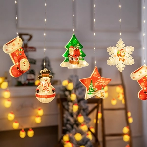 Christmas LED hanging lights with warm glowing tree and star shapes for festive decoration