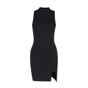 Sleeveless black bodycon mini dress with side slit design for elegant cocktail wear