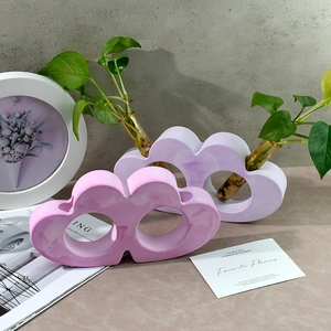 Cloud-shaped double-hole hydroponic test tube vase with purple resin base for desktop