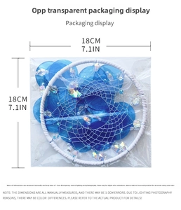 Blue dream catcher with shell sequins in OPP bag packaging, 18cm diameter decor