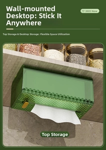 Macro detail of dark green luxury tissue box with diamond texture and wall-mount design