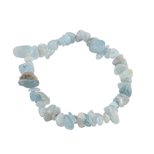 Macro shot of natural irregular aquamarine stone beads on elastic bracelet