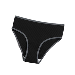 Women's black cotton ribbed brief with gray trim and breathable textured fabric