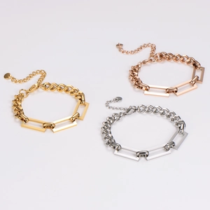 Industrial Minimalist Geometric Rectangular Link Chain Bracelet 304 Stainless Steel Polished Modern Jewelry For Women