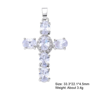 Detail view of silver cross pendant with size 33.3x22.1mm and zircon stones inlay