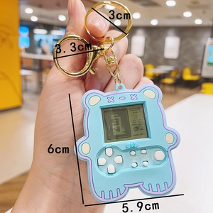 Blue bear mini game console keychain showing detailed dimensions of 6cm by 5.9cm