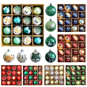 16-piece Christmas ball set with cartoon fox and owl patterns in assorted colors