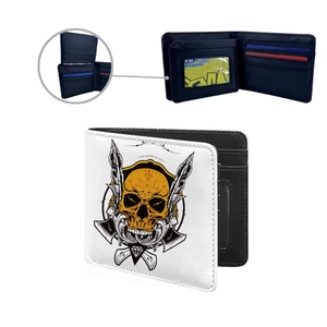 Men Bifold Wallet PU Leather Multi Card Slots ID Window Skull Punk Tribal Print Streetwear Gothic Purse