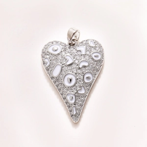Silver 18K gold-plated heart pendant with white enamel leopard pattern and sparkling zircons