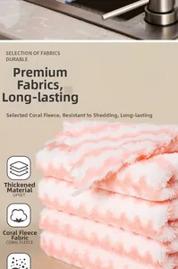 Close-up of thick coral fleece cleaning cloths with pink and white wave pattern