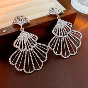 Fan Shape Dangle Earrings Alloy Sparkling Rhinestone Layered Hollow Out Jewelry With Silver Earring Post For Women Luxury