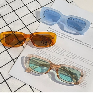 Retro rectangle sunglasses set in blue, orange and pink frames with gradient lenses