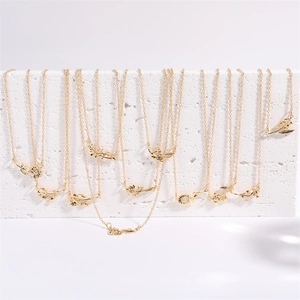 Set of 12 gold plated stainless steel 18K flower pendant necklaces for every birth month