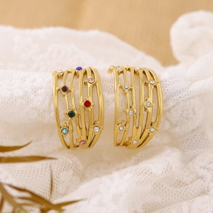 French style gold multi-layer earrings with colorful and clear crystals on white lace