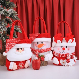 Christmas Gift Bags Knitted Fabric Handheld For Holiday Candy Reindeer Snowman Santa Cartoon Portable Festive