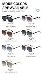 Detail showing various color options for UV400 fashion square frame sunglasses