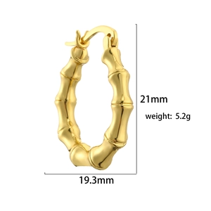 Golden bamboo hoop earrings dimensions showing 21mm height and 19.3mm width details