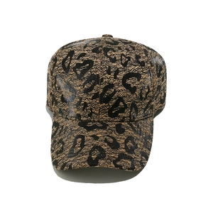 Close-up of the vintage leopard print texture on the leather baseball cap surface