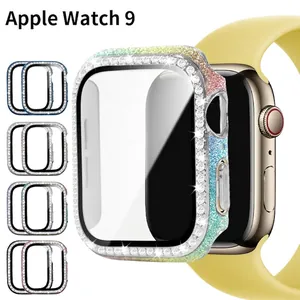 Coque PC scintillante avec rangée de diamants et protection écran pour Apple Watch 9