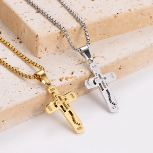 Minimalist stainless steel double layer cross necklaces in gold and silver finish