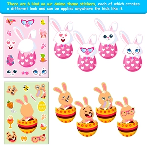 Pack de 6 pegatinas de Pascua DIY con conejitos y diversas expresiones faciales