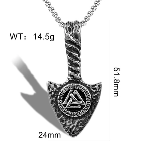 Detail view of Viking rune triangle pendant with weight and size specifications