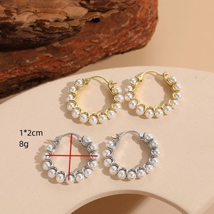 Minimalist pearl beaded hoop earrings in gold and silver finish for women fashion