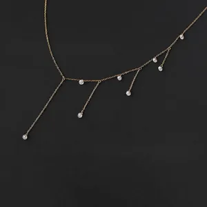 Elegant gold titanium steel necklace with sparkling cubic zirconia tassel charms