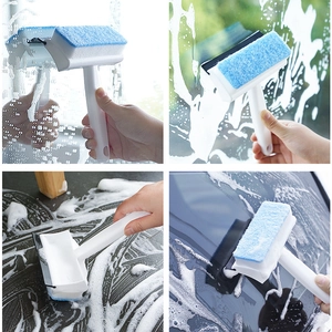 2-in-1 handheld window squeegee with sponge and rubber blade for multi-surface cleaning