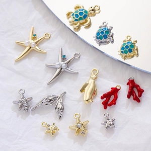 Marine Theme Alloy Charms Pendants Starfish Sea Turtle Whale Tail Enamel Artificial Pearl Rhinestone For DIY Jewelry Making Necklaces