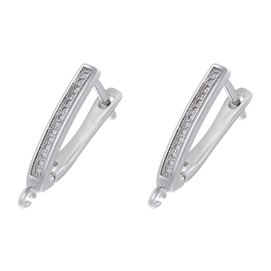 Detailed view of silver triangular earring hooks with micro-inlaid white cubic zirconia stones