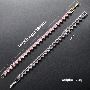 Detail of pink and purple heart tennis bracelets showing 180mm length and 7mm width