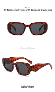 Detailed macro view of vintage tortoiseshell rectangle sunglasses with dark gray lenses