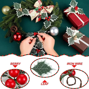 Christmas red berry and leaf DIY stems for holiday wreaths and gift decorations
