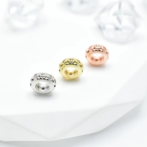 Three colors of rondelle spacer beads with cubic zirconia for DIY jewelry making