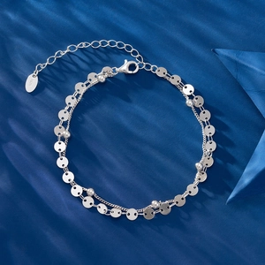 Elegant 925 sterling silver double-layer bracelet with polished round sequins for women