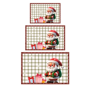Three-piece Christmas Santa Claus floor mat set with anti-slip absorbent fabric